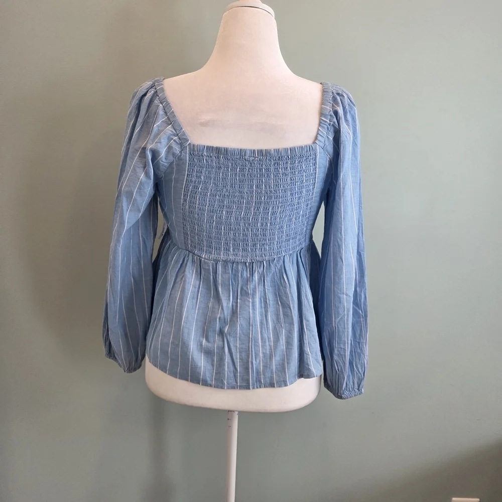 Old Navy Sweetheart Neckline Puff Sleeve Top Blue Stripe Size M New With Tags